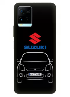 Виво У21 чехол из силикона - Suzuki Сузукі логотип и автомобиль машина SX4 Aerio Alivio Baleno Ciaz DZire Esteem Forenza Kizashi Verona вектор-арт купе седан с номерным знаком на черном фоне черный чехол