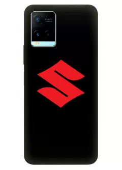 Чехол для Виво У21 из силикона - Suzuki Сузукі красный логотип крупным планом вектор-арт на черном фоне черный чехол