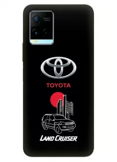 Чехол для Виво У21 из силикона - Toyota Тойота логотип и автомобиль машина Land Cruiser вектор-арт кроссовер внедорожник на черном фоне черный чехол