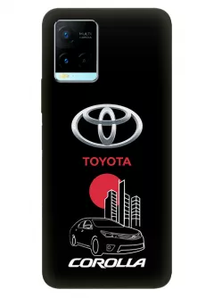 Чехол для Виво У21 из силикона - Toyota Тойота логотип и автомобиль машина Corolla вектор-арт купе седан на черном фоне черный чехол
