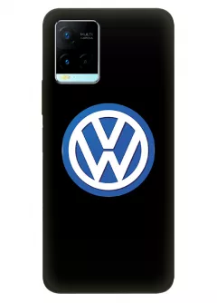 Бампер для Виво У21 из силикона - Volkswagen Фольксваген классический логотип крупным планом на черном фоне черный чехол