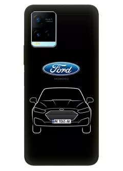 Vivo Y21s чехол из силикона - Ford Форд логотип и автомобиль машина Edge EcoSport Explorer кроссовер внедорожник с номерным знаком на черном фоне черный чехол