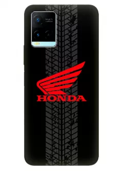 Vivo Y21s чехол из силикона - Honda Хонда красный логотип и следы шин колеса вектор-арт на черном фоне черный чехол