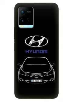 Vivo Y21s чехол из силикона - Hyundai Хендай Хюндай логотип и автомобиль машина Elanta Solaris Sonata Accent Aslan Avante Aura Celesta Veloster вектор-арт купе седан с номерным знаком - Дизайн 1