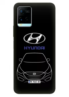 Vivo Y21s чехол силиконовый - Hyundai Хендай Хюндай логотип и автомобиль машина Elanta Solaris Sonata Accent Aslan Avante Aura Celesta Veloster вектор-арт купе седан с номерным знаком - Дизайн 2