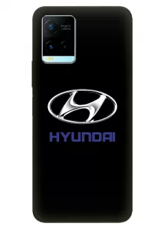 Vivo Y21s чехол из силикона - Hyundai Хендай Хюндай классический логотип крупным планом с синим названием на черном фоне черный чехол