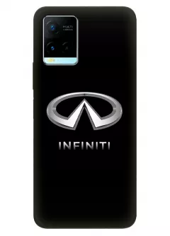 Vivo Y21s чехол из силикона - Infiniti Инфинити классический логотип крупным планом с серебряным названием на черном фоне черный чехол