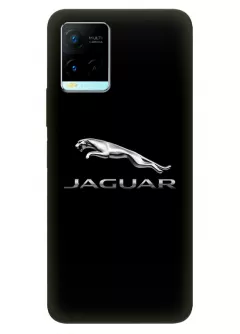 Vivo Y21s чехол из силикона - Jaguar Ягуар классический логотип крупным планом с серебряным названием на черном фоне черный чехол