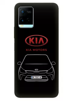 Чехол для Vivo Y21s из силикона - Kia Киа Кия логотип и автомобиль машина Creed Cerato Rio Stinger Pride вектор-арт купе седан с номерным знаком на черном фоне черный чехол