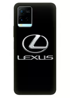 Чехол для Vivo Y21s из силикона - Lexus Лексус классический логотип крупным планом и название на черном фоне черный чехол