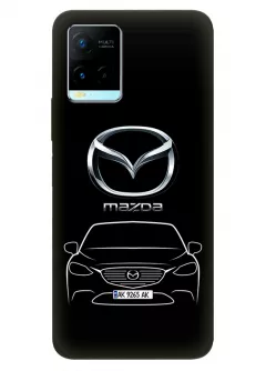 Чехол для Vivo Y21s из силикона - Mazda Мазда логотип и автомобиль машина 2 3 6 Atenza Axela Demino MX-3 MX-5 MX-6 RX-7 RX-8 вектор-арт купе седан с номерным знаком на черном фоне черный чехол