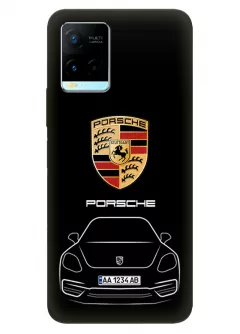 Виво У21с чехол силиконовый - Porsche Порше Порш логотип и автомобиль машина 718 Boxster Cayman 911 Panamera Taycan Speedster 918 Spyder Cayman Carrera GT вектор-арт купе седан с номерным знаком на черном фоне черный чехол