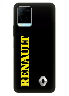 Виво У21с чехол силиконовый - Renault Ренаулт Рено классический логотип и название крупным планом на черном фоне черный чехол