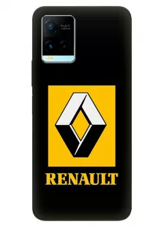 Виво У21с чехол силиконовый - Renault Ренаулт Рено желтый логотип крупным планом и название вектор-арт на черном фоне черный чехол