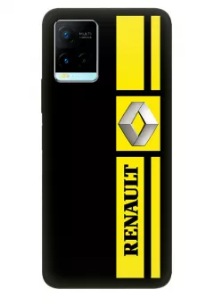 Виво У21с чехол силиконовый - Renault Ренаулт Рено классический логотип и желтая вертикальная лента вектор-арт на черном фоне черный чехол