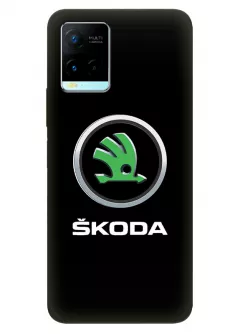 Виво У21с чехол силиконовый - Skoda Шкода классический логотип крупным планом и название на черном фоне черный чехол