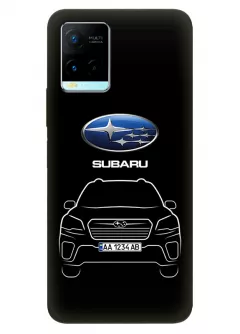 Виво У21с чехол из силикона - Subaru Субару логотип и автомобиль машина Forester Outback XV Ascent Tribeca вектор-арт кроссовер внедорожник с номерным знаком на черном фоне черный чехол