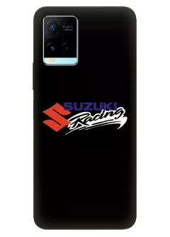 Виво У21с чехол из силикона - Suzuki Сузукі Racing логотип крупным планом и название вектор-арт на черном фоне черный чехол