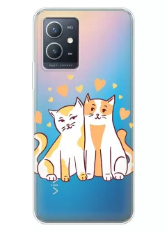 Чехол из прозрачного силикона на Vivo Y33e с влюбленными котиками