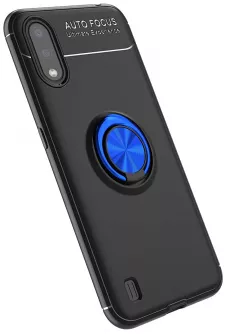TPU чехол Deen ColorRing под магнитный держатель (opp) для Samsung Galaxy A01, Черный / Синий