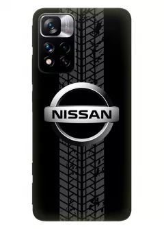 Наладка для Xiaomi 11i из силикона - Nissan Ниссан классический логотип крупным планом и следы шин колеса
