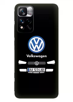 Бампер для Сяоми 11и из силикона - Volkswagen Фольксваген классический логотип крупным планом с номерным знаком и передней частью кузова (Дизайн 1)