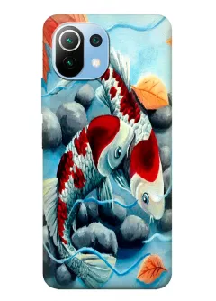 Xiaomi 11 Lite 5G NE чехол силиконовый с картинкой - Любовь рыбок