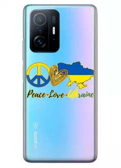 Чехол на Xiaomi 11T с патриотическим рисунком - Peace Love Ukraine