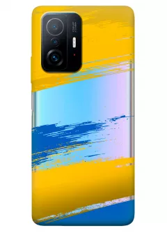 Чехол на Xiaomi 11T из прозрачного силикона с украинскими мазками краски