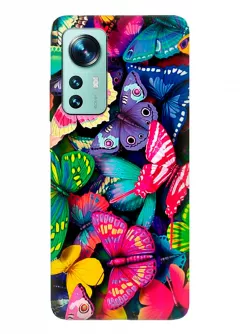 Xiaomi 12X бампер силиконовый с яркими разноцветными бабочкаии
