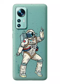 Сяоми 12Х прозрачный силиконовый чехол с принтом - Веселый космонавт
