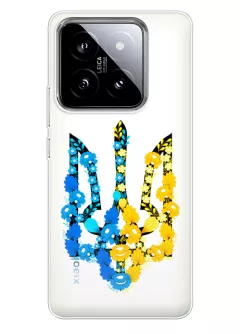 Чехол для Xiaomi 14 из прозрачного силикона - Герб Украины в цветах