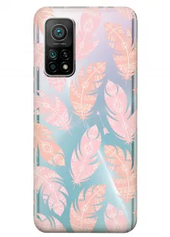 Прозрачный чехол для Xiaomi Mi 10T - Розовые перья