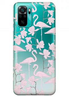 Чехол для Redmi Note 10S - Розовые фламинго