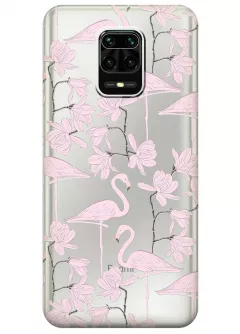 Прозрачный чехол для Redmi Note 9 Pro - Розовые фламинго