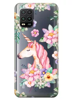 Чехол на Xiaomi Mi 10 Lite для девочек - Единорог в цветах