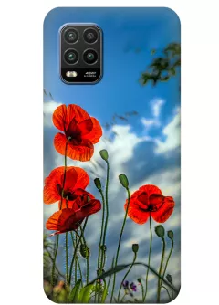 Чехол на Xiaomi Mi 10 Lite с нежными цветами мака на украинской земле