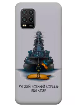 Прозрачный силиконовый чехол для Xiaomi Mi 10 Lite - Русский военный корабль иди нах*й