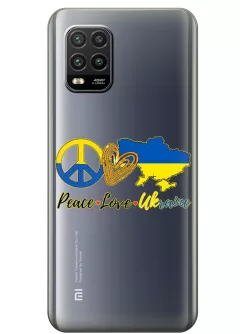 Чехол на Xiaomi Mi 10 Lite с патриотическим рисунком - Peace Love Ukraine