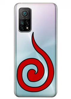Сяоми Ми 10T чехол силиконовый прозрачный - Naruto Logo Красная спираль