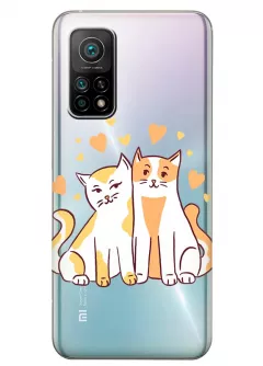 Чехол из прозрачного силикона на Xiaomi Mi 10T Pro с влюбленными котиками