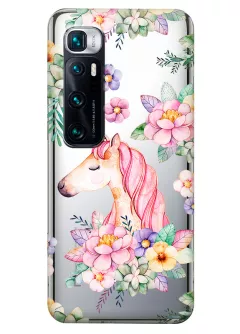 Чехол на Xiaomi Mi 10 Ultra для девочек - Единорог в цветах
