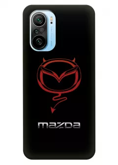 Чехол для Xiaomi Mi 11i из силикона - Mazda Мазда красный дьявольский логотип крупным планом и название