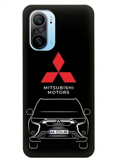 Бампер для Xiaomi Mi 11i из силикона - Mitsubishi Мицубиси Митсубиши логотип и автомобиль машина ASX Outlander Pajero Sport Challenger Montero вектор-арт кроссовер внедорожник с номерным знаком