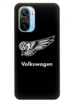 Бампер для Сяоми Ми 11и из силикона - Volkswagen Фольксваген белый логотип крупным планом и название вектор-арт 