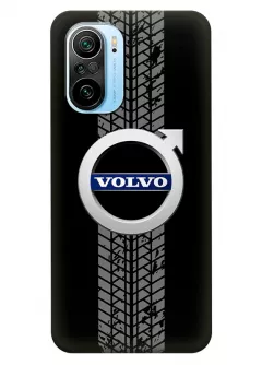 Наладка для Сяоми Ми 11и из силикона - Volvo Вольво классический логотип крупным планом и следы шин колеса