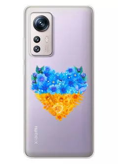 Патриотический чехол Xiaomi 12 с рисунком сердца из цветов Украины