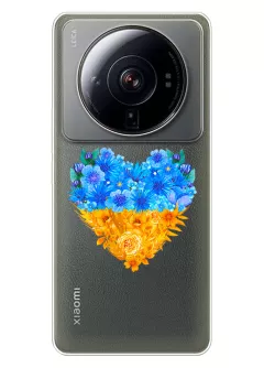 Патриотический чехол Xiaomi 12S Ultra с рисунком сердца из цветов Украины
