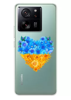 Патриотический чехол Xiaomi 13T с рисунком сердца из цветов Украины