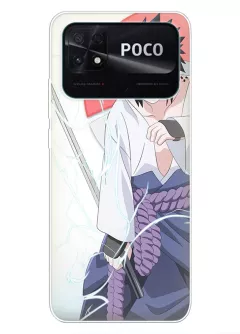 Xiaomi Poco C40 чехол Саске Учиха с катаной с аниме рисунком силиконовый